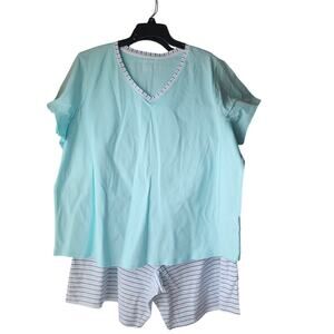New Carole Hochman 2-Piece Pajama Set Aqua Blue | Cozy Lounge Sleepwear Women 2X